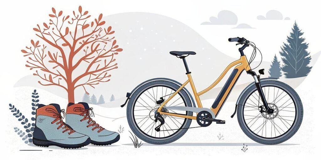 Electric mountain bike with rugged tires and frame for off-road cycling.